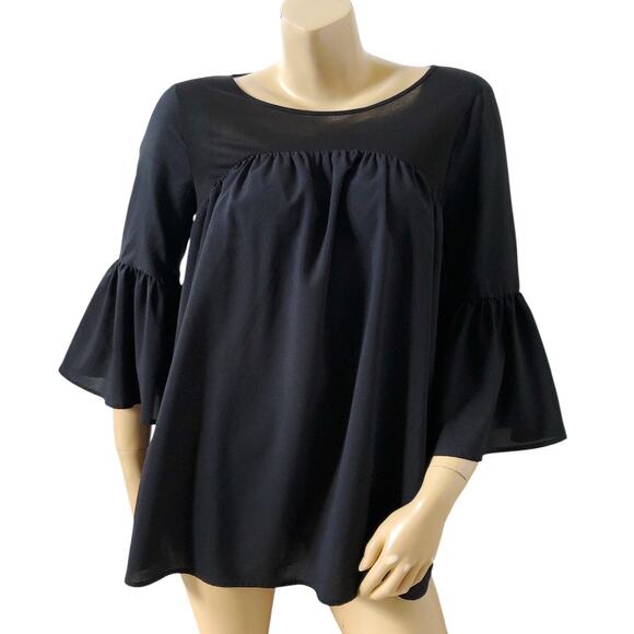 FRENCH CONNECTION Womens Size Medium Black Bell Sleeve Scoop Neck Shirt Top - Picture 1 of 8